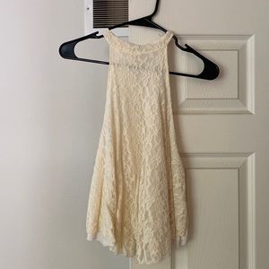 High neck keyhole back lace top